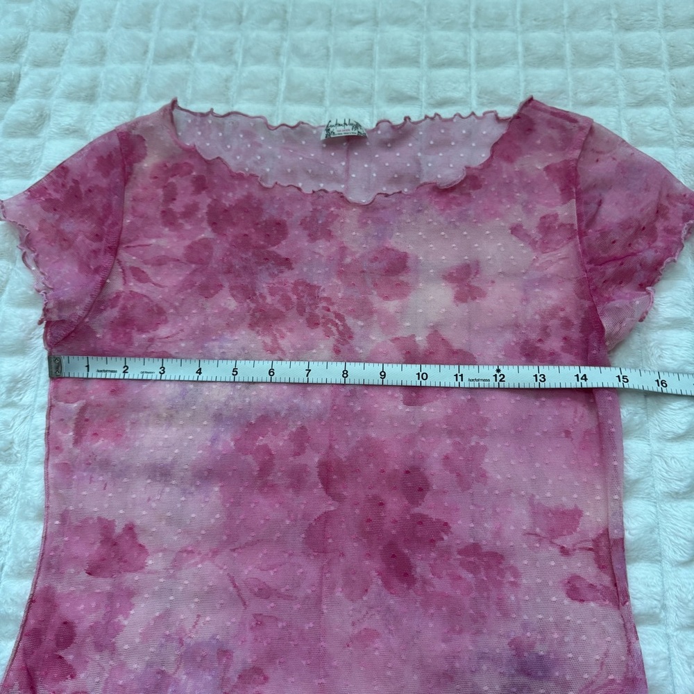 Free People Intimately Medium Pink Print On the Dot Floral Mesh Top ~ Y2K 90’s - Picture 5 of 8